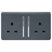 Trendi 2 Gang Modern Glossy 13 Amp Switched Plug Socket Warm Grey