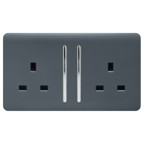Trendi Switch Trendi 2 Gang Modern Glossy 13 Amp Switched Plug Socket Warm Grey