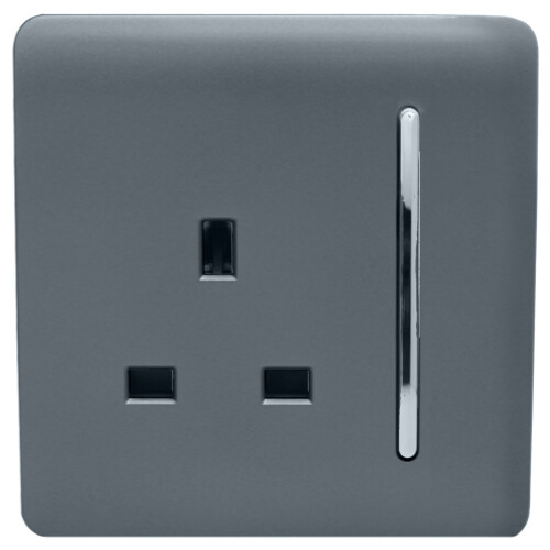 Trendi Switch Trendi 1 Gang Modern Glossy 13 Amp Switched Plug Socket Warm Grey