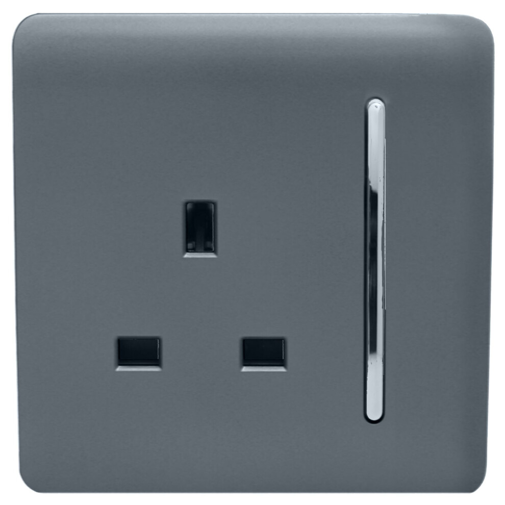 Trendi 1 Gang Modern Glossy 13 Amp Switched Plug Socket Warm Grey 7091056409124