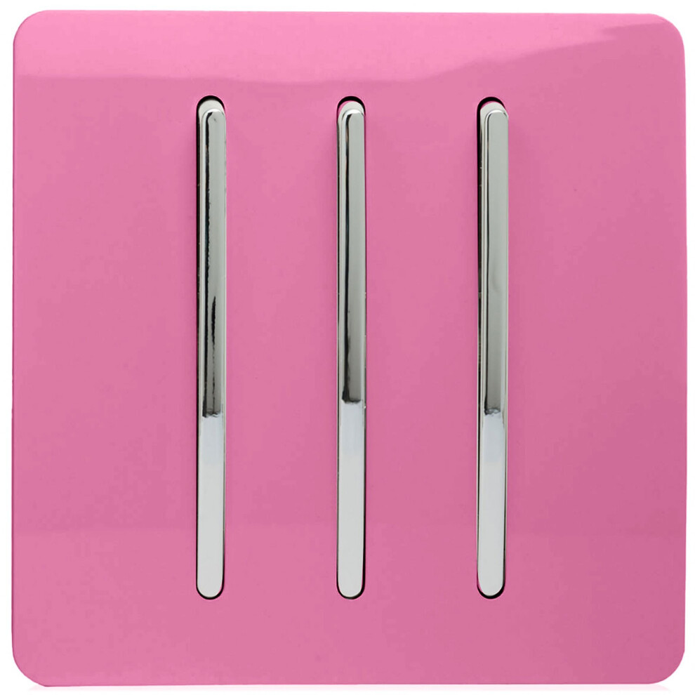 Trendi 3 Gang 2 Way Modern Glossy 10 Amp Rocker Tactile Light Switch Pink - Image 4