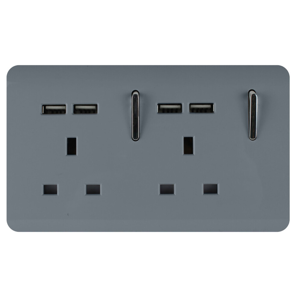 Trendi 2 Gang Artistic Modern Glossy 13 Amp 4x2.1mA USB Switched Plug Socket Warm Grey