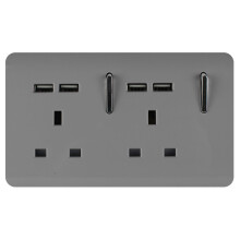 Trendi 2 Gang Artistic Modern Glossy 13 Amp 4x2.1mA USB Switched Tactile Plug Socket Light Grey