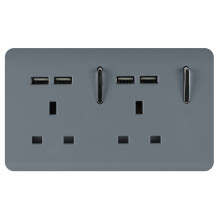 Trendi 2 Gang Artistic Modern Glossy 13 Amp 4x2.1mA USB Switched Tactile Plug Socket Warm Grey