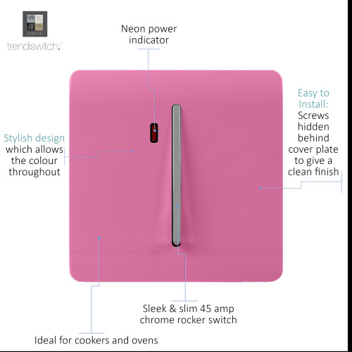 Trendi Switch Trendi Artistic Modern Glossy 45 A Tactile Light Switch & Neon Insert Pink 1