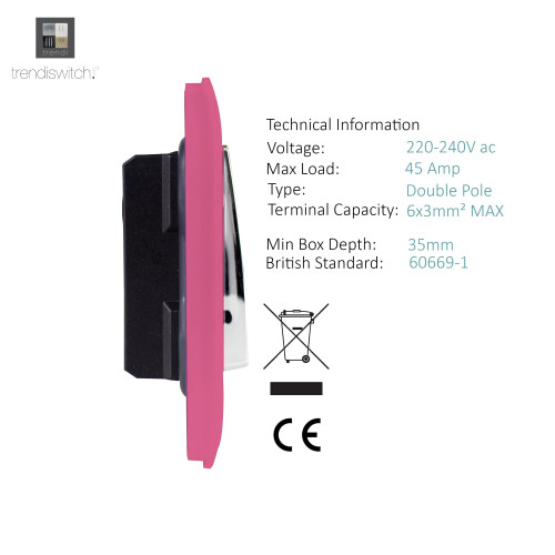 Trendi Switch Trendi Artistic Modern Glossy 45 A Tactile Light Switch & Neon Insert Pink 2