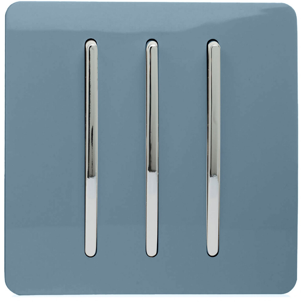 Trendi 3 Gang 2 way 240V Screwless Raised Front Plate Plastic Artistic Modern Glossy 10 Amp Chrome Rocker Triple Electrical Wall Light Switch Sky Blue - ART-SS6SK - Image 4