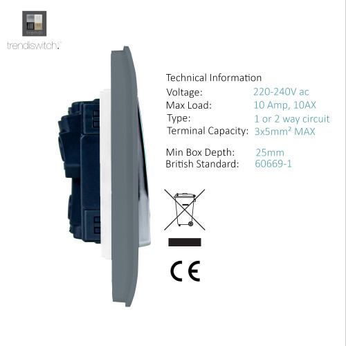Trendi Switch Trendi 1 Gang 2 Way 10 Amp Chrome Light Switch Glossy Warm Grey 2