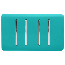 Trendi Artistic Modern Glossy 4 Gang 1 Way Rocker Double Plate Tactile Light Switch Bright Teal