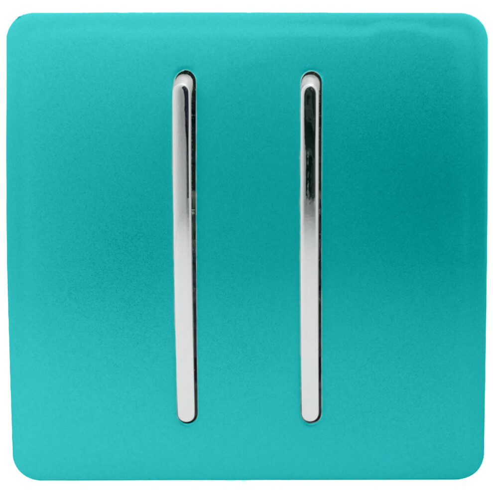Trendi Switch Trendi 2 Gang (2 Way & Intermediate) Glossy 10 Amp Rocker Switch Bright Teal Light