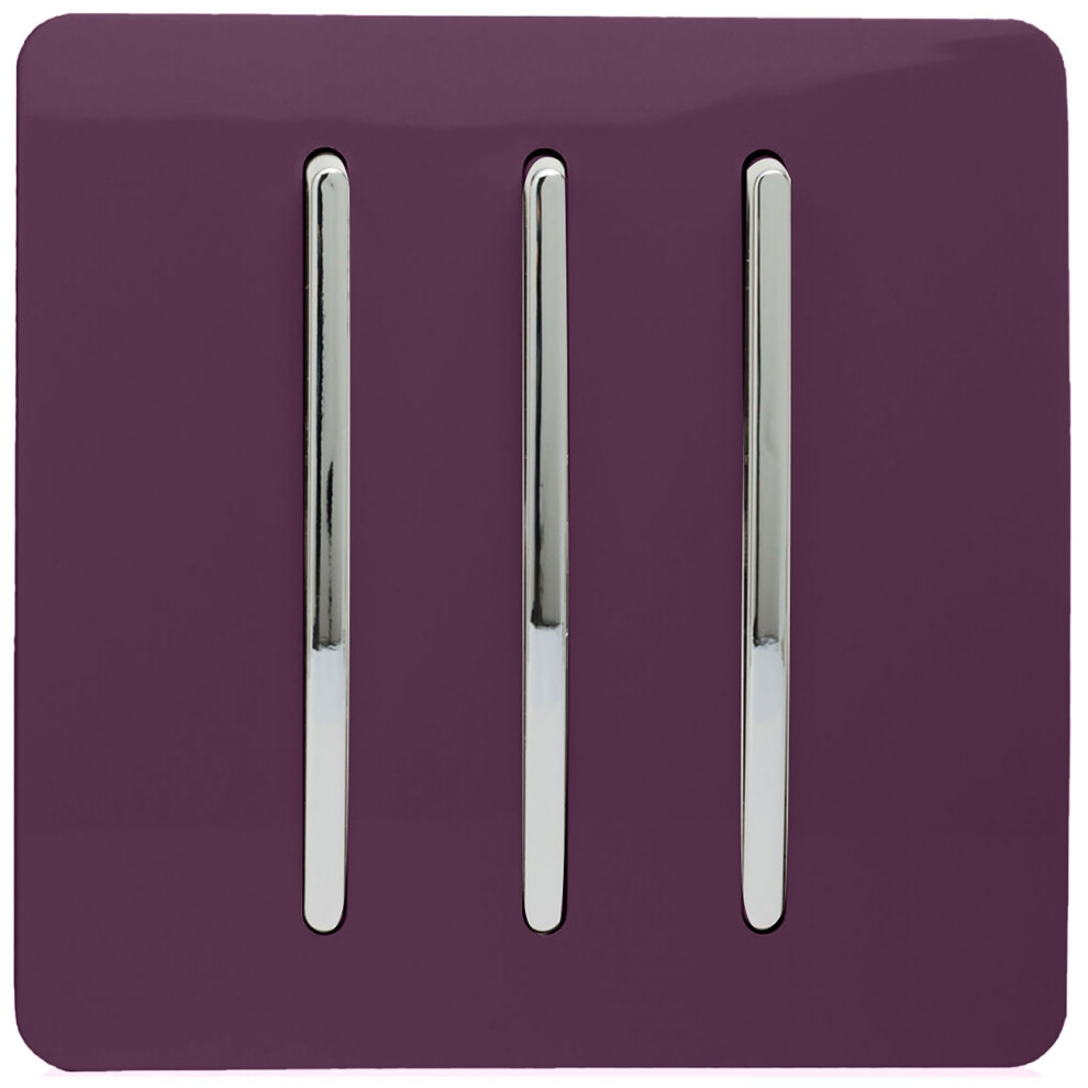 Trendi Switch Trendi 3 Gang 2 Way Artistic Modern Glossy 10 Amp Rocker Tactile Switch Plum Light