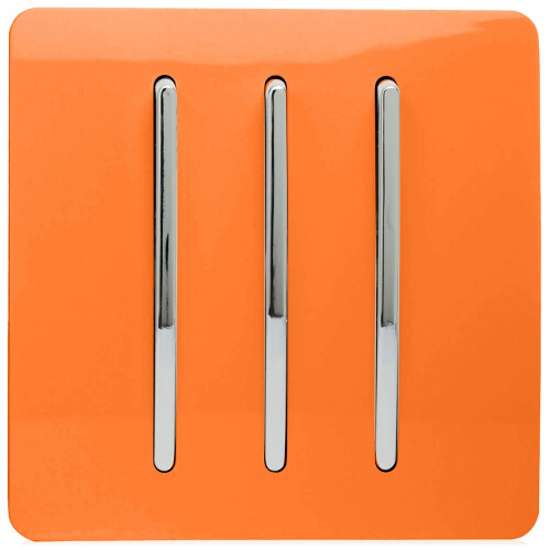 Trendi 3 Gang 1 Way Artistic Modern Glossy 10 Amp Rocker Tactile Light Switch Orange