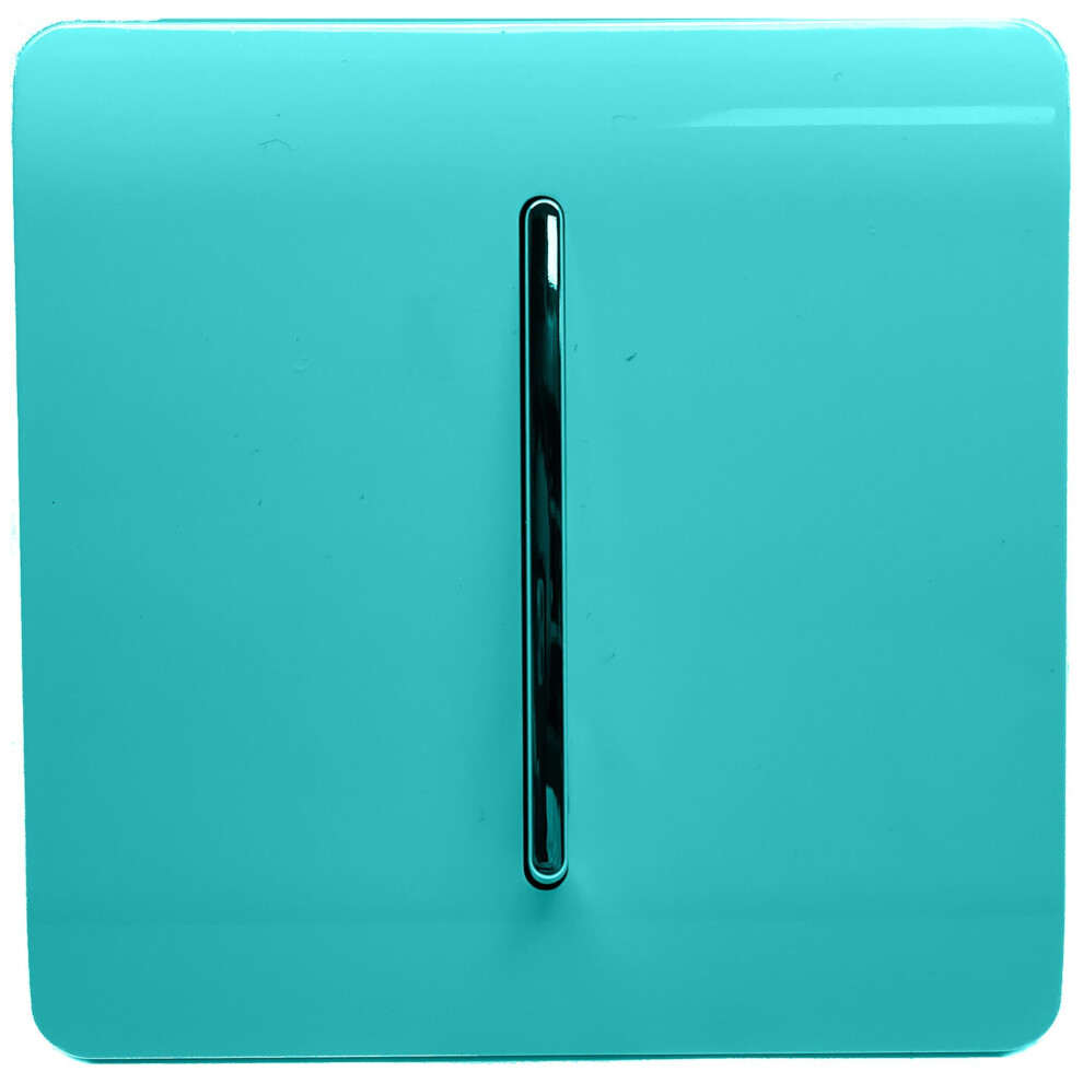 Trendi Switch Trendi 1 Gang 2 Way 10 Amp Rocker Chrome Switch Glossy Bright Teal Light