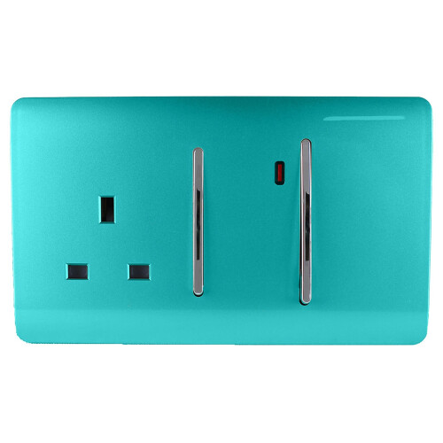 Trendi Switch Trendi Artistic Modern Glossy 45 A Cooker Switch & Plug Socket Inc Neon Insert Bright Teal