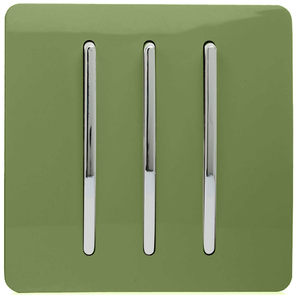Trendi Switch Trendi 3 Gang 2 Way Artistic Modern Glossy 10 Amp Rocker Tactile Switch Moss Light/Green
