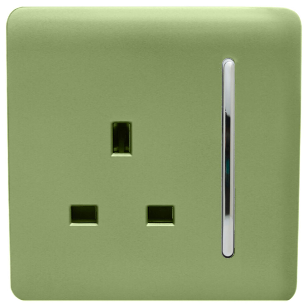 Trendi 1 Gang Artistic Modern Glossy 13 Amp Switched Tactile Plug Socket Moss Green