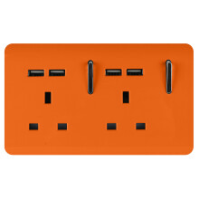 Trendi 2 Gang Artistic Modern Glossy 13 Amp 4x2.1mA USB Switched Tactile Plug Socket Orange