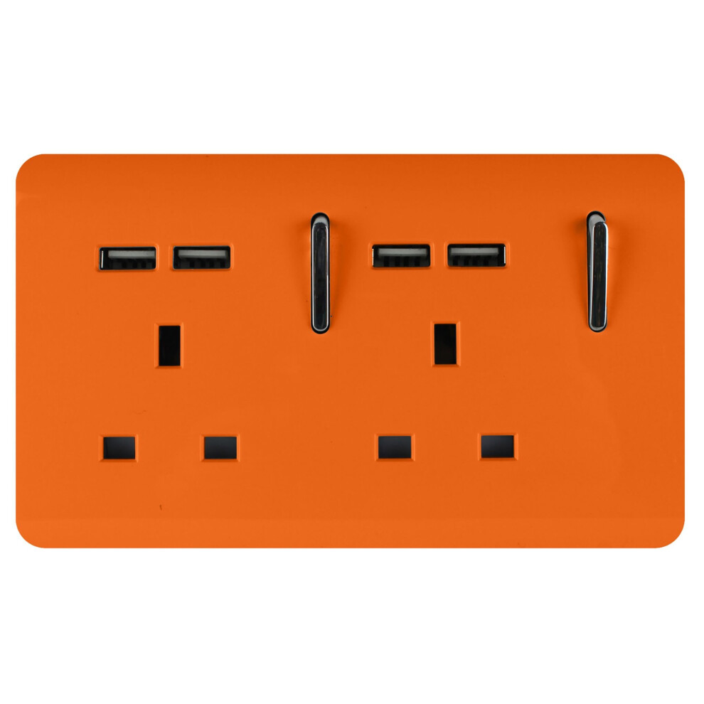 Trendi Switch Trendi 2 Gang Artistic Modern Glossy 13 Amp 4X2.1ma Usb Switched Tactile Plug Socket Orange