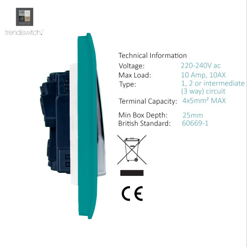 Trendi Switch Trendi 4 Gang (2 Way & 1x Intermediate) 10 Amp Light Switch Bright Teal 2