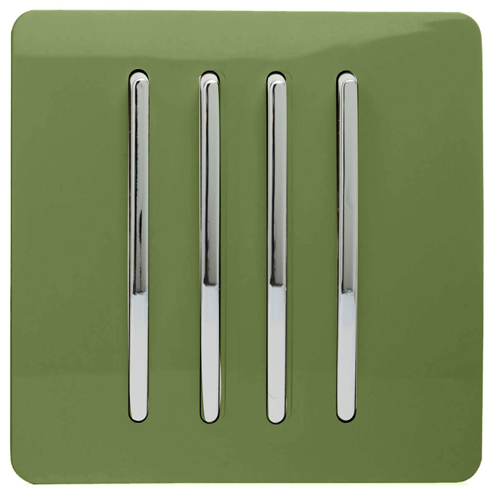 Trendi Switch Trendi 4 Gang 1 Way Artistic Modern Glossy 10 Amp Rocker Tactile Switch Moss Light/Green