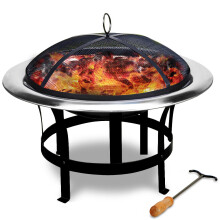 Silver Round Stainles Steel Fire Pit Bowl BBQ Camping Barbecue , Best