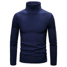 (NavyBlue, 2XL) Men's Long Sleeve Solid High Neck Pullover Sweater Top