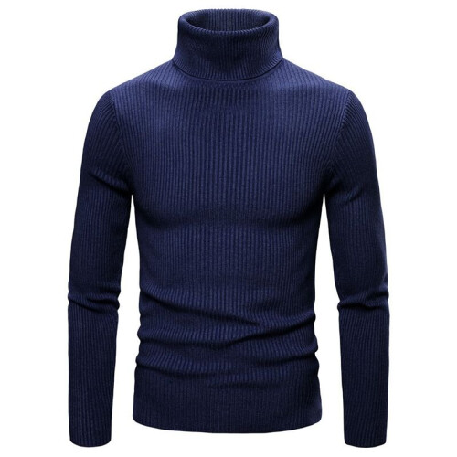 (NavyBlue, 2XL) Men's Long Sleeve Solid High Neck Pullover Sweater Top