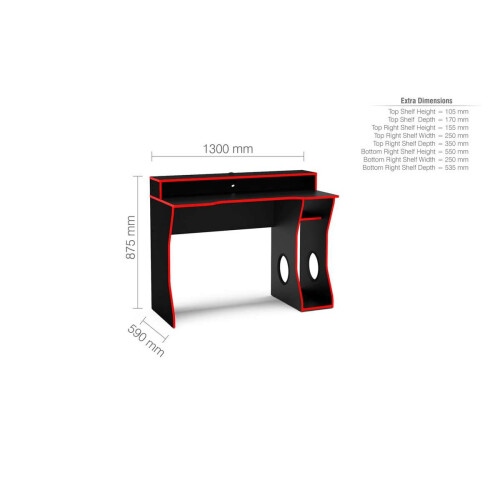 Birlea Enzo Ultimate Gaming Station Computer Desk - Black with Red Edging 1