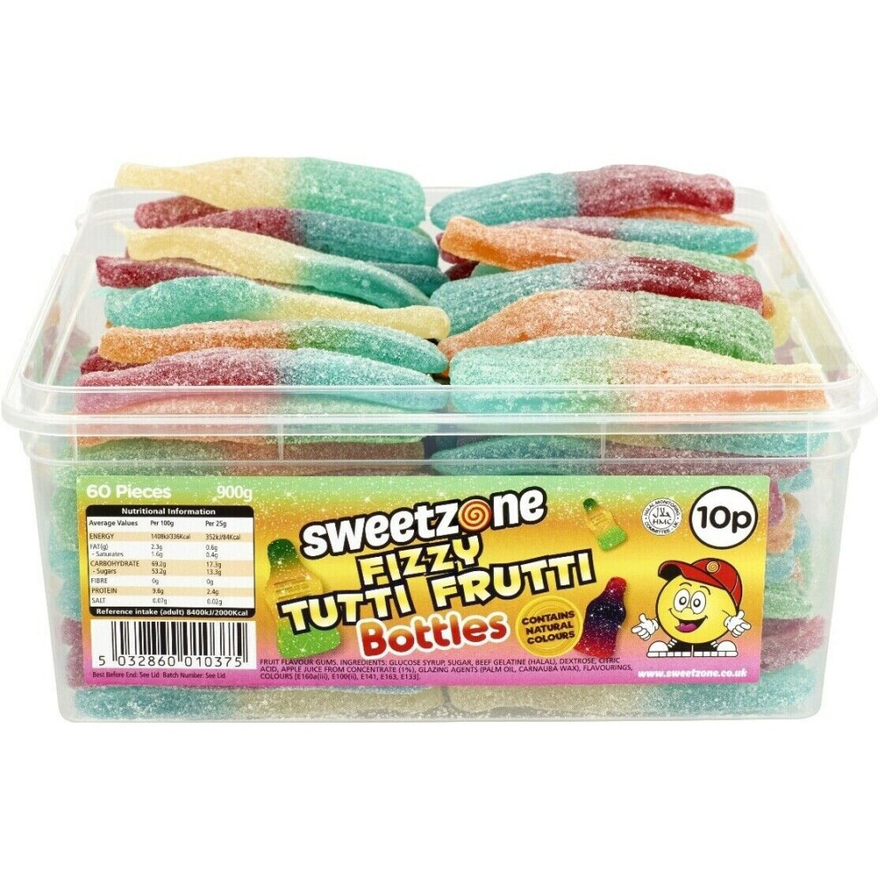 Sweetzone Fizzy Tutti Frutti Bottles 740G Tub Of Hmc Approved 100% Halal Sweets