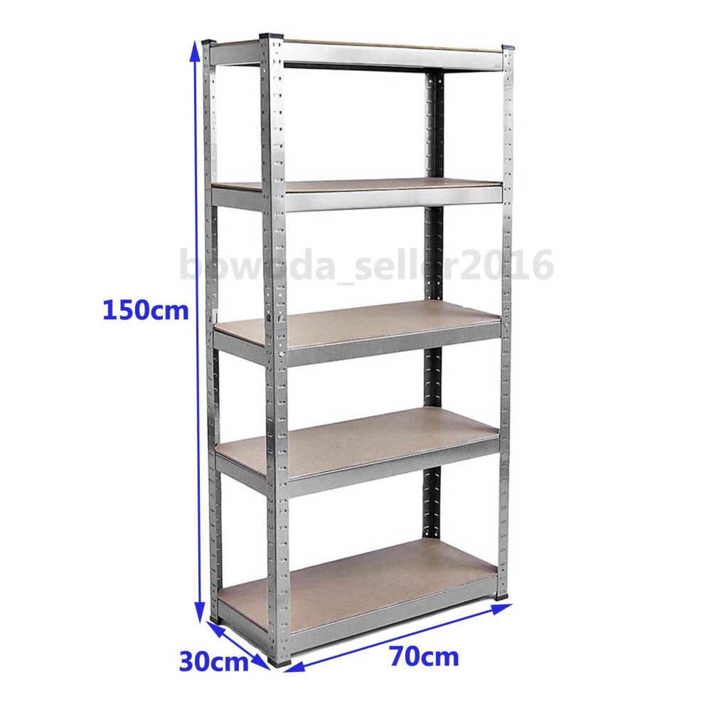 (Galvanised, Standard 70*30*150CM) Heavy Duty Garage Shed 5 Tier Racking Storage Shelving Units Boltless Shelves