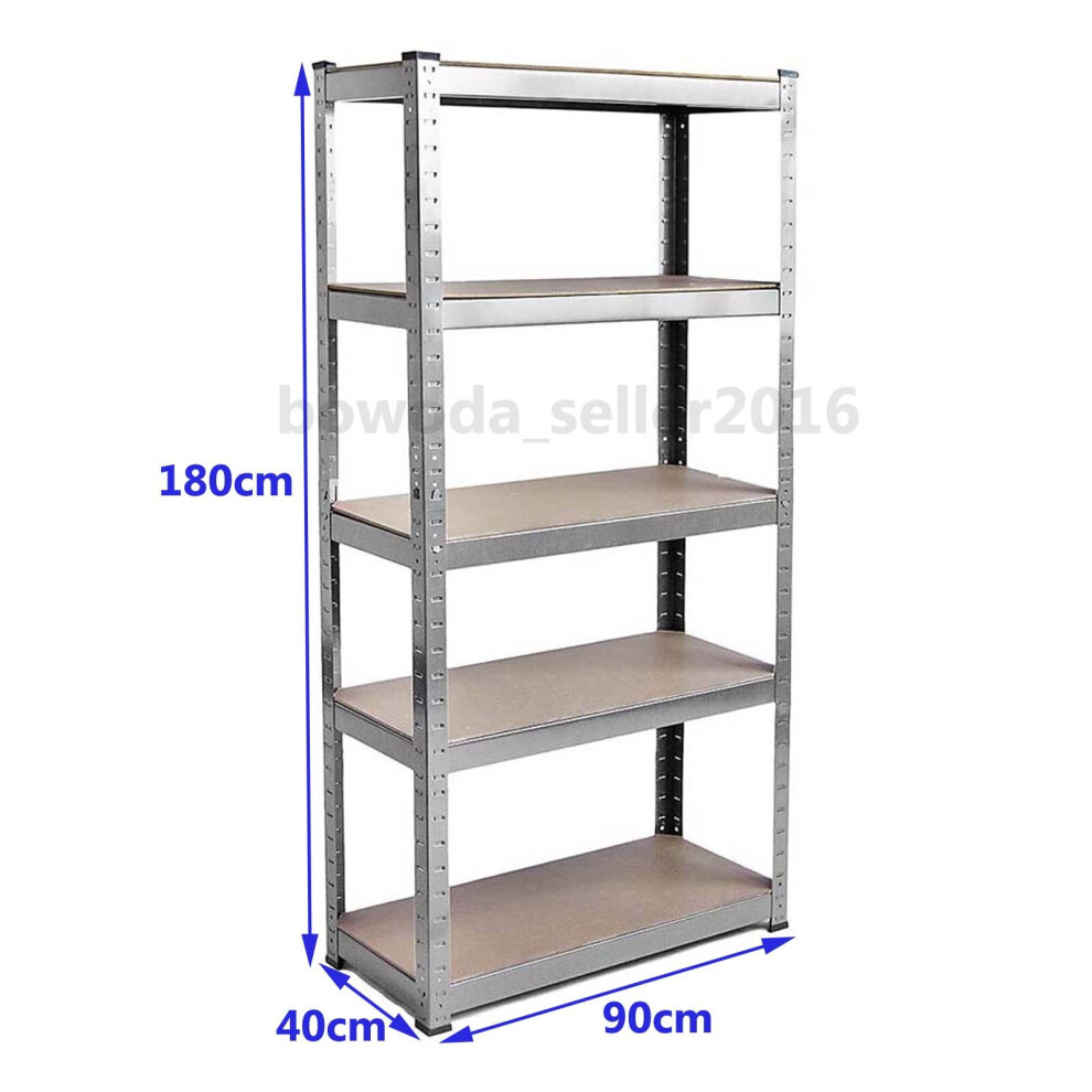 (Galvanised, Large 90*40*180CM) Heavy Duty Garage Shed 5 Tier Racking Storage Shelving Units Boltless Shelves