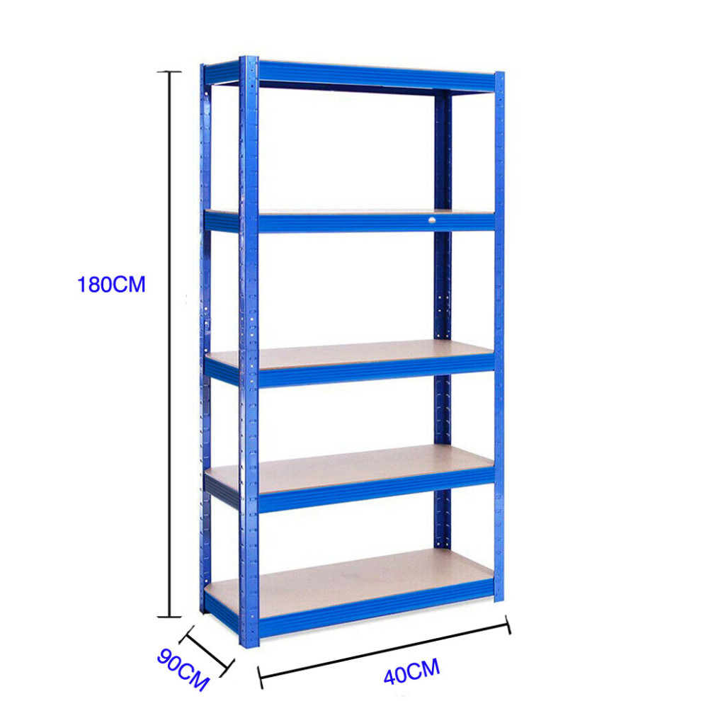 (Blue, Large 90*40*180CM) Heavy Duty Garage Shed 5 Tier Racking Storage Shelving Units Boltless Shelves