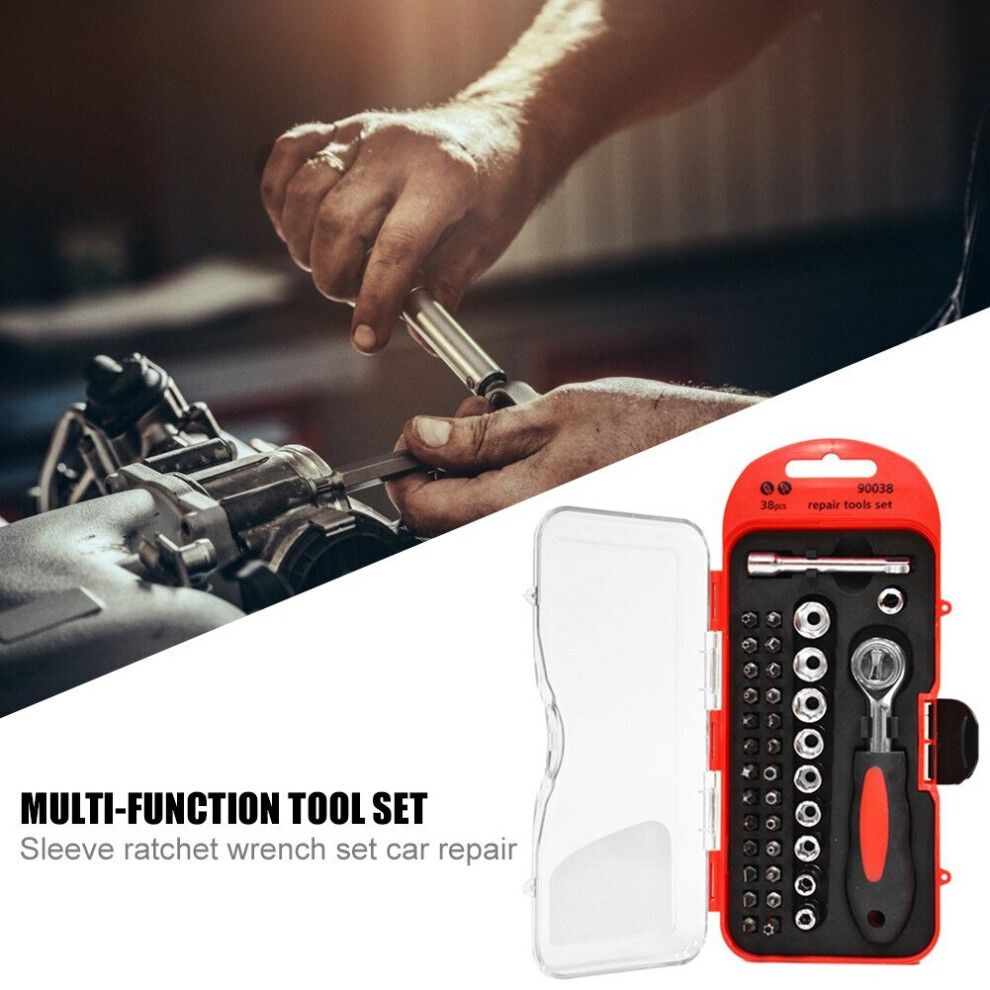 38pcs Socket Ratchet Wrench Bits Car Repair Tools Set Combination Screwdriver Anti-resistance Repairing Parts
