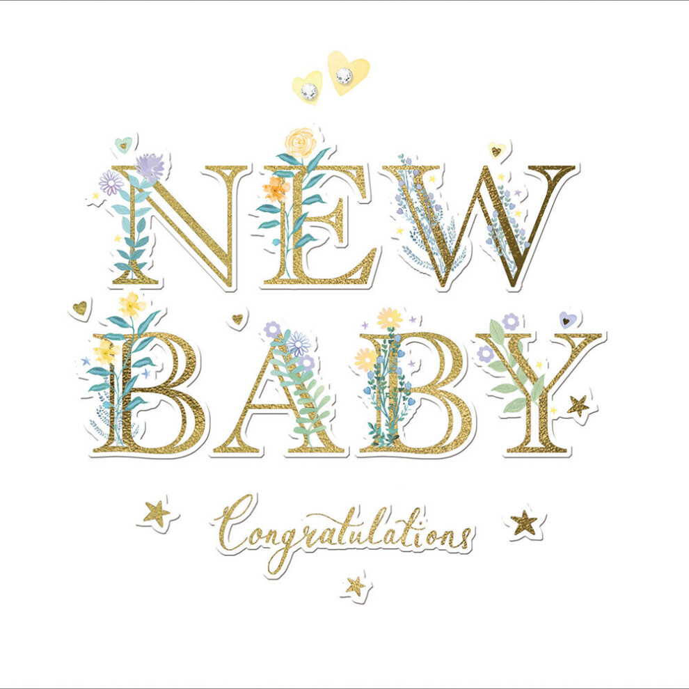 Woodmansterne Congratulations Embossed Foiled New Baby Greeting Card Espoir Range Cards Gold