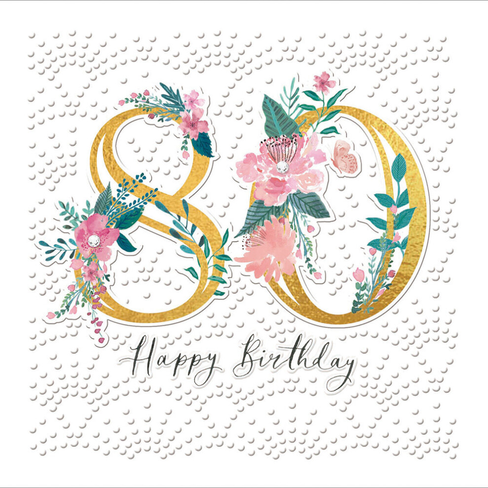 Woodmansterne 80Th Birthday Embossed Foiled Birthday Greeting Card Espoir Range Cards Gold