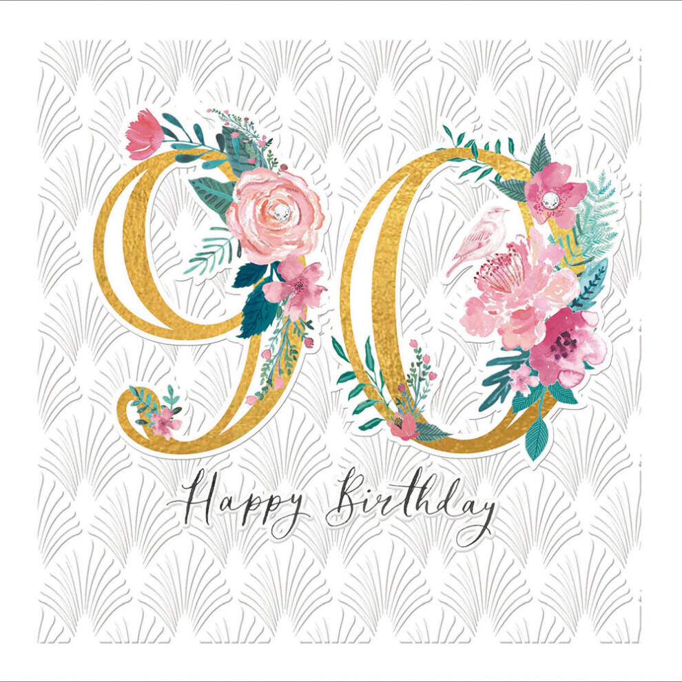 90th Birthday Embossed Gold Foiled Birthday Greeting Card Espoir Range Cards