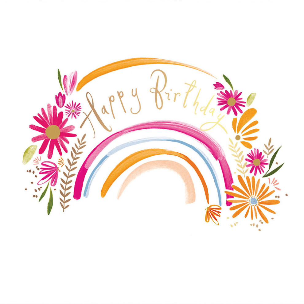 Birthday Rainbow Pretty Gold Foiled Birthday Greeting Card Pink Range Cards