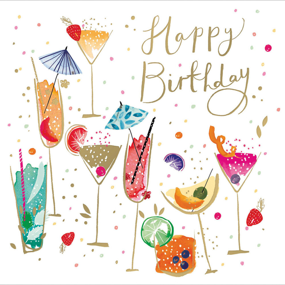 Birthday Cocktails Pretty Gold Foiled Birthday Greeting Card Pink Range Cards