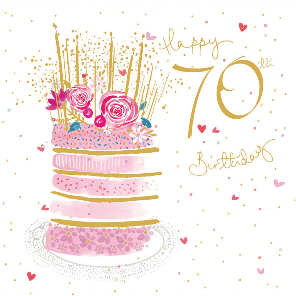 Happy 70th Birthday Pretty Gold Foiled Birthday Greeting Card Pink Range Cards