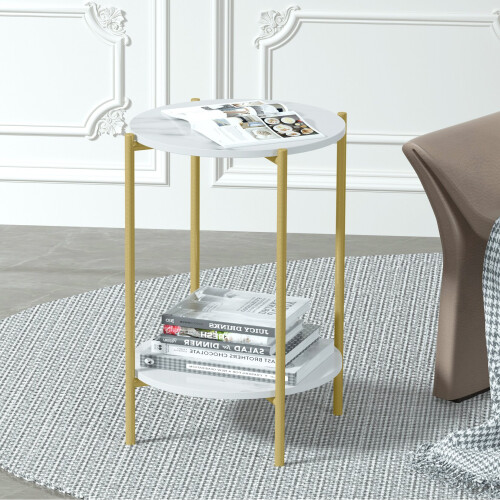 Modern 2-Tier Marble Table Side Table Tea Coffee End Table Plant Stand 2