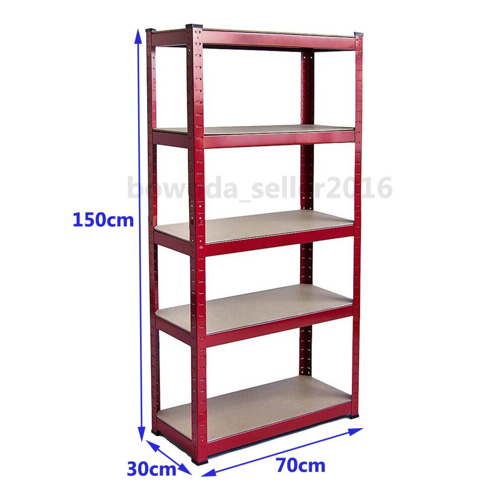 (Red, Standard 70*30*150CM) Heavy Duty Garage Shed 5 Tier Racking Storage Shelving Units Boltless Shelves