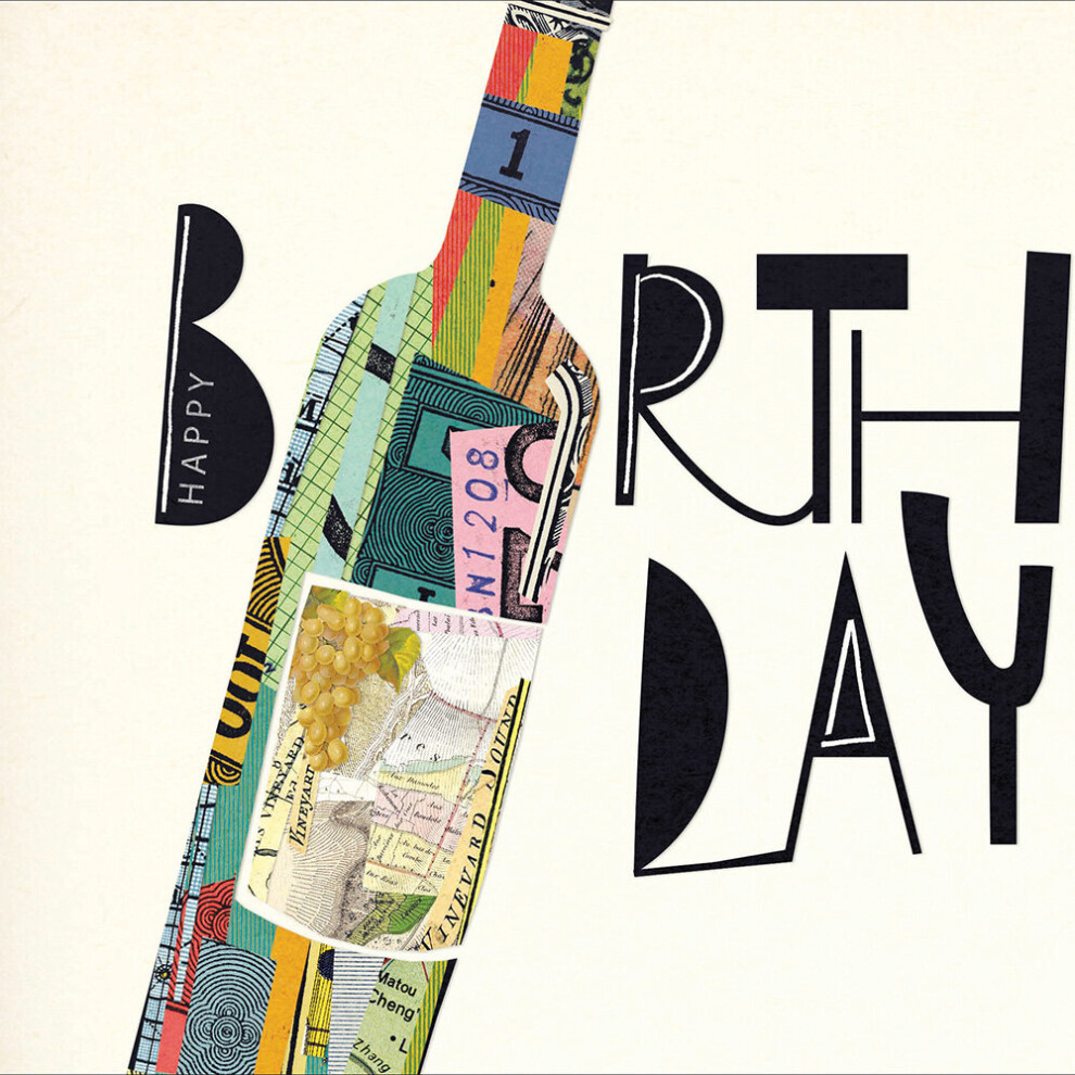 Happy Birthday Wine Bottle Art Deco Birthday Greeting Card Mambo Range Cards