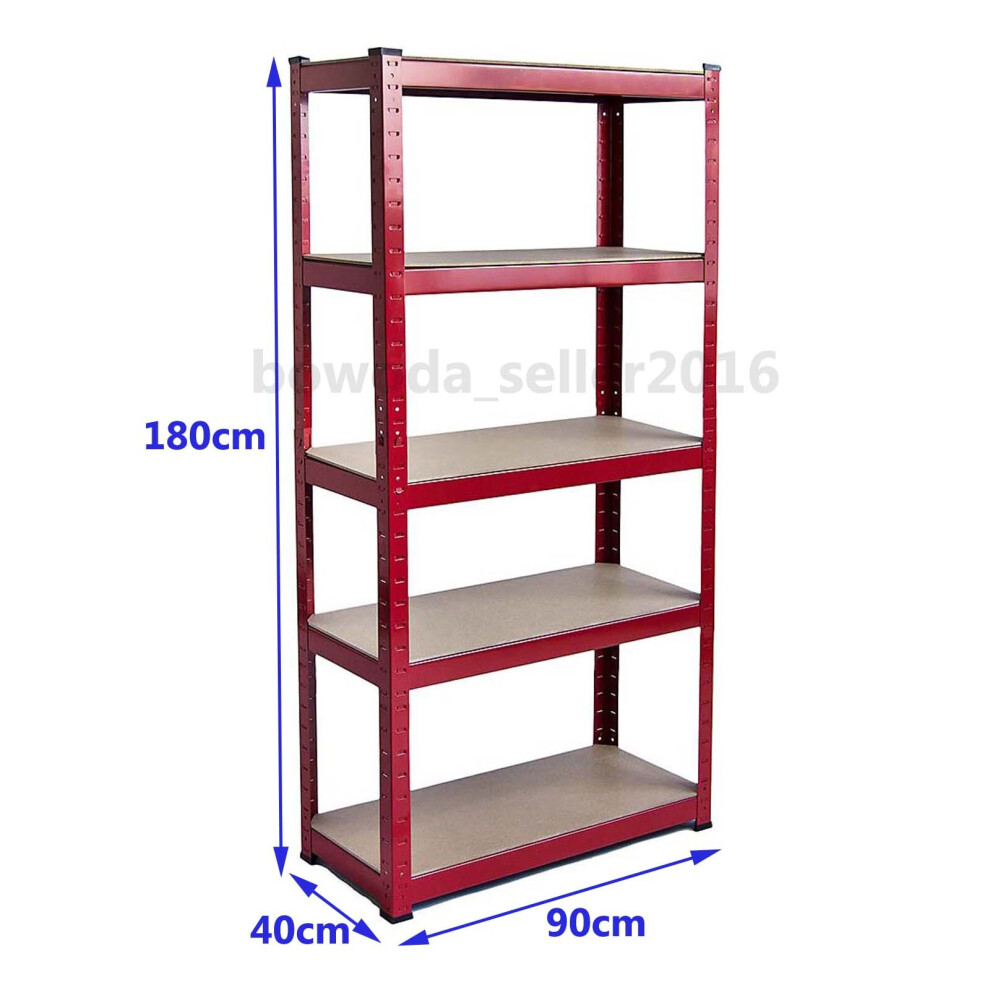 (Red, Large 90*40*180CM) Heavy Duty Garage Shed 5 Tier Racking Storage Shelving Units Boltless Shelves