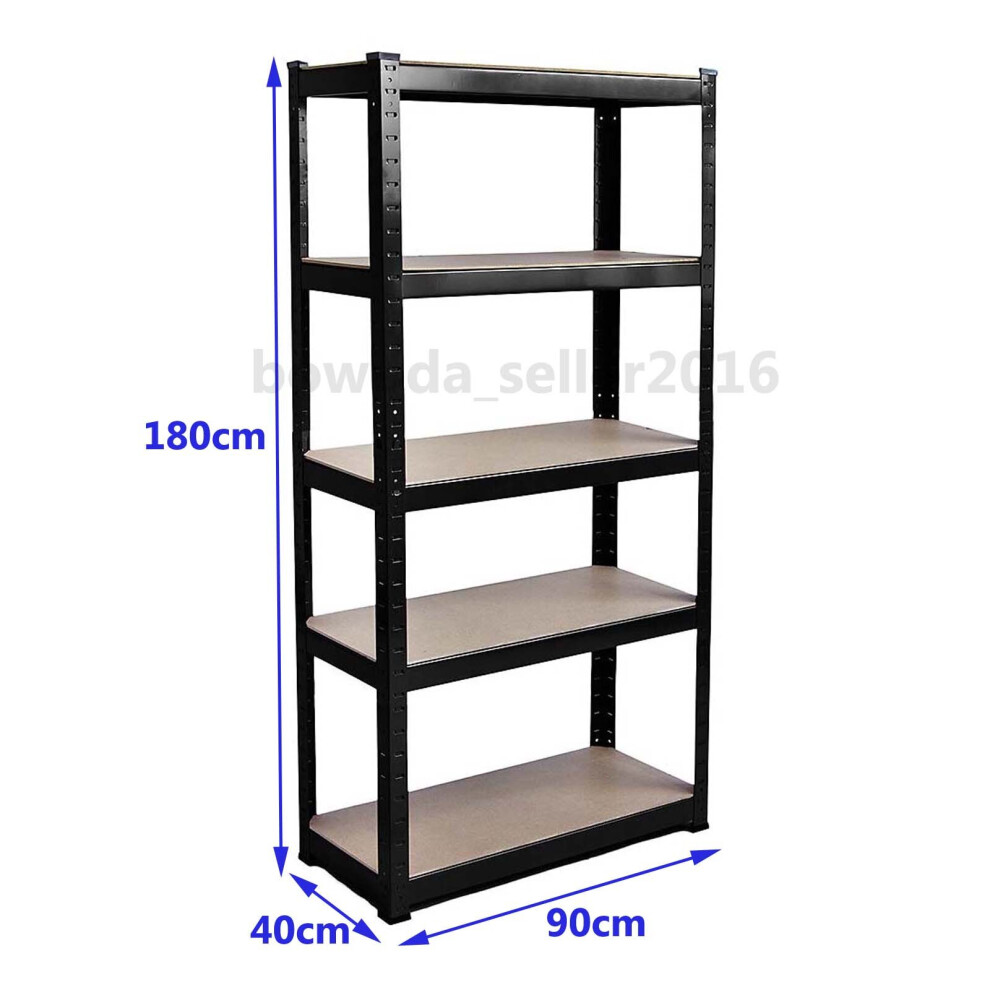 (Black, Large 90*40*180CM) Heavy Duty Garage Shed 5 Tier Racking Storage Shelving Units Boltless Shelves