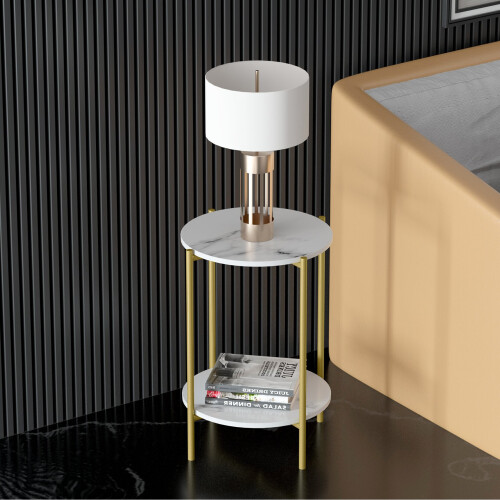 Modern 2-Tier Marble Table Side Table Tea Coffee End Table Plant Stand 1