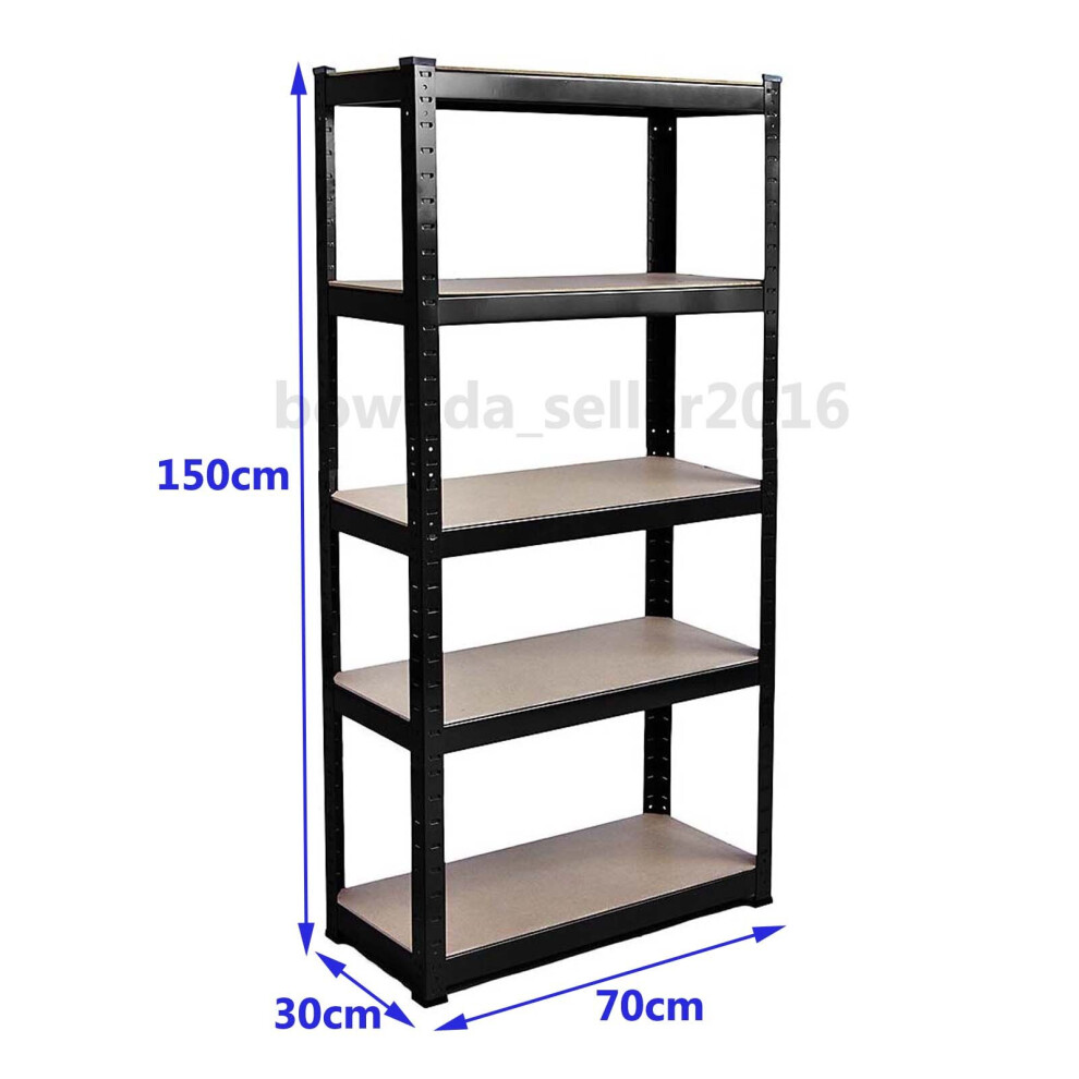 (Black, Standard 70*30*150CM) Heavy Duty Garage Shed 5 Tier Racking Storage Shelving Units Boltless Shelves