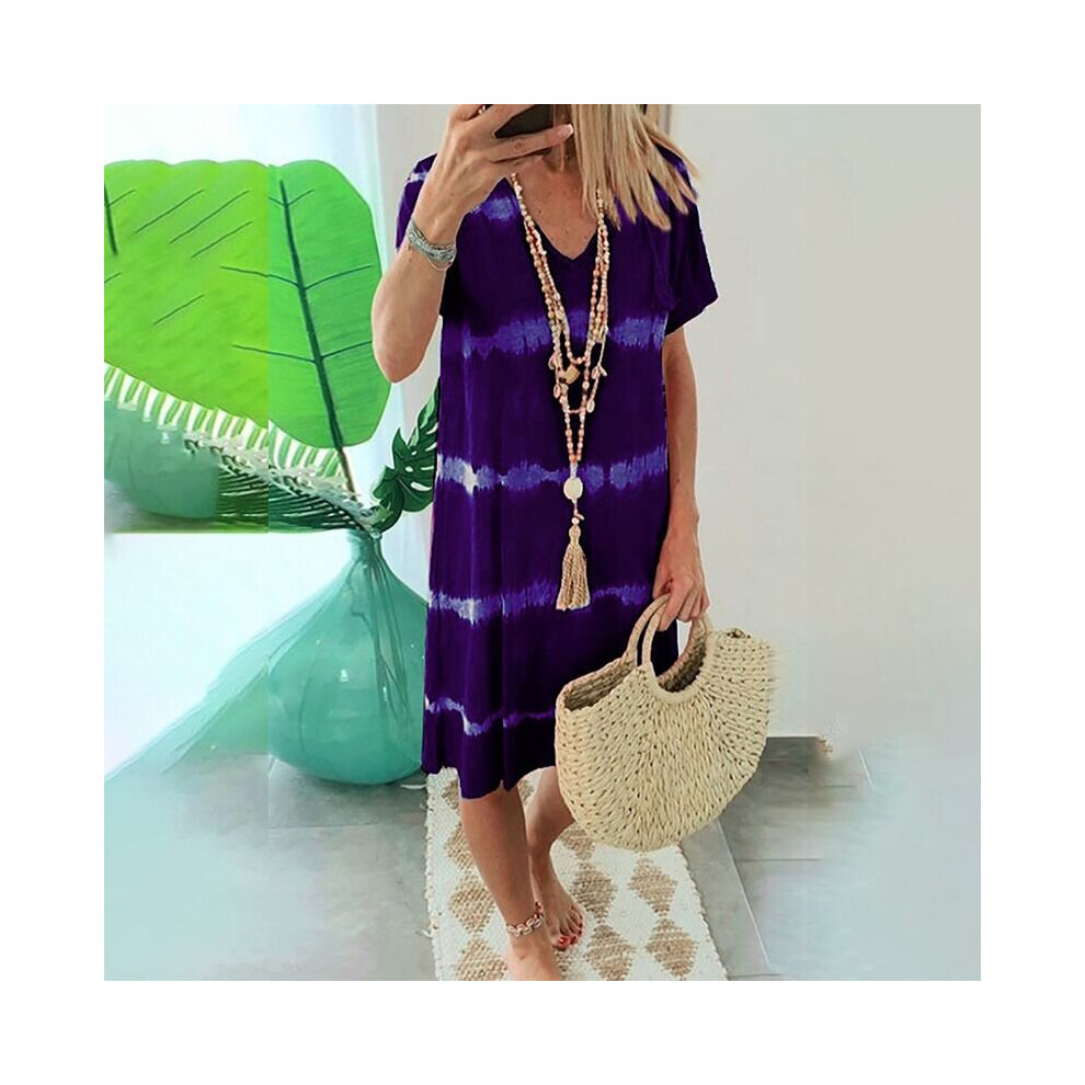 (Purple, 2XL) Plus Size Summer V-Neck Beach Casual Loose Dress-image-OPC-P7BDSQZ-NEW