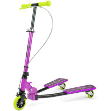 Xootz Kids Y Flicker Scissor Scooter Folding 3 Wheel Tri Drifter Scooter with Adjustable Handlebars - Purple/Green