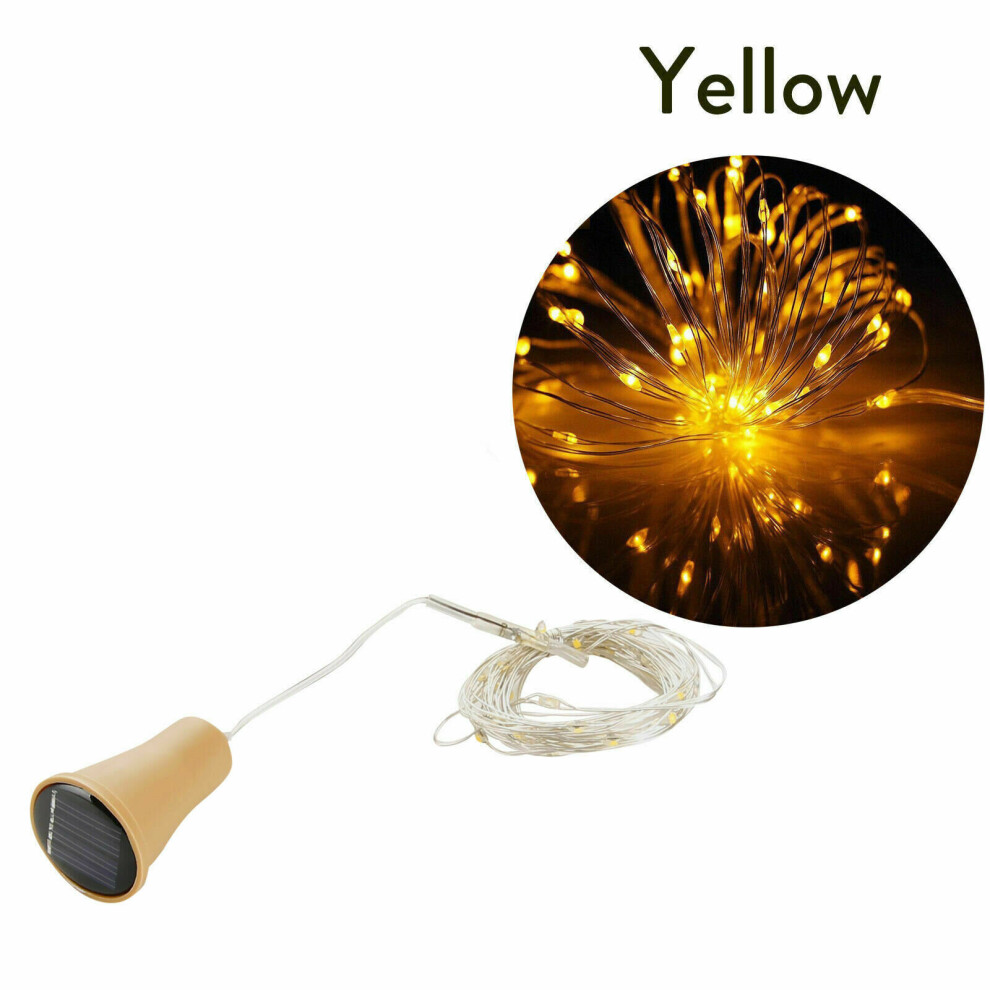 (Yellow, 1m-10LEDs) 1M 2M LED Solar Fairy Lights Copper Wire Cork Wine Bottle String Light Decor