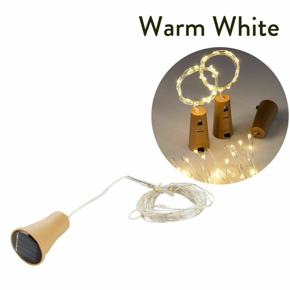 (Warm White, 1m-10LEDs) 1M 2M LED Solar Fairy Lights Copper Wire Cork Wine Bottle String Light Decor